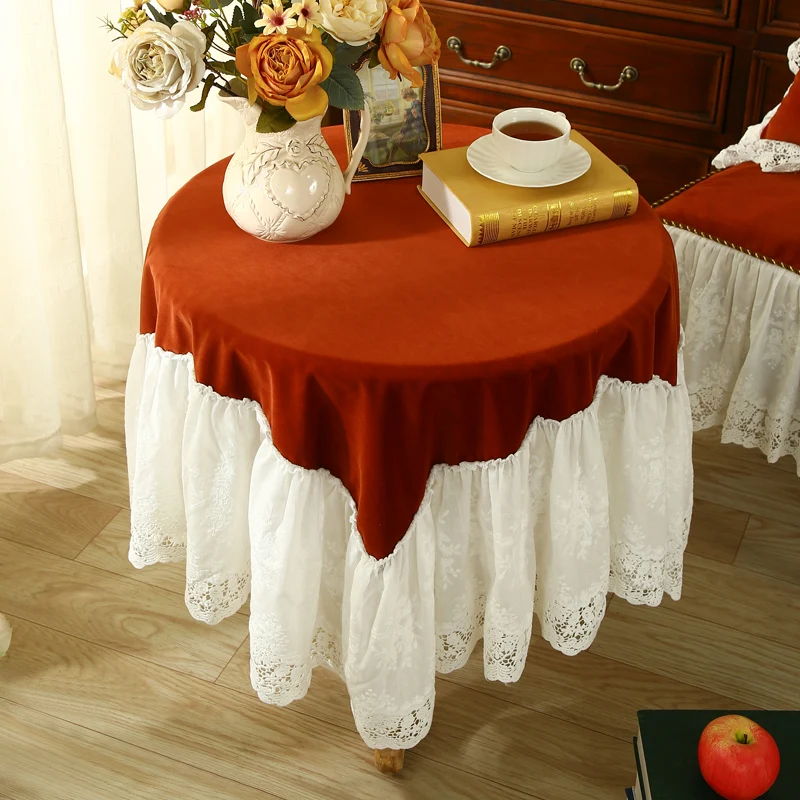 Solid Color Patchwork Tablecloth Round Coffee Dining Table Cover Retro Home Decoration Rectangular Living Room Soft Table Cloth