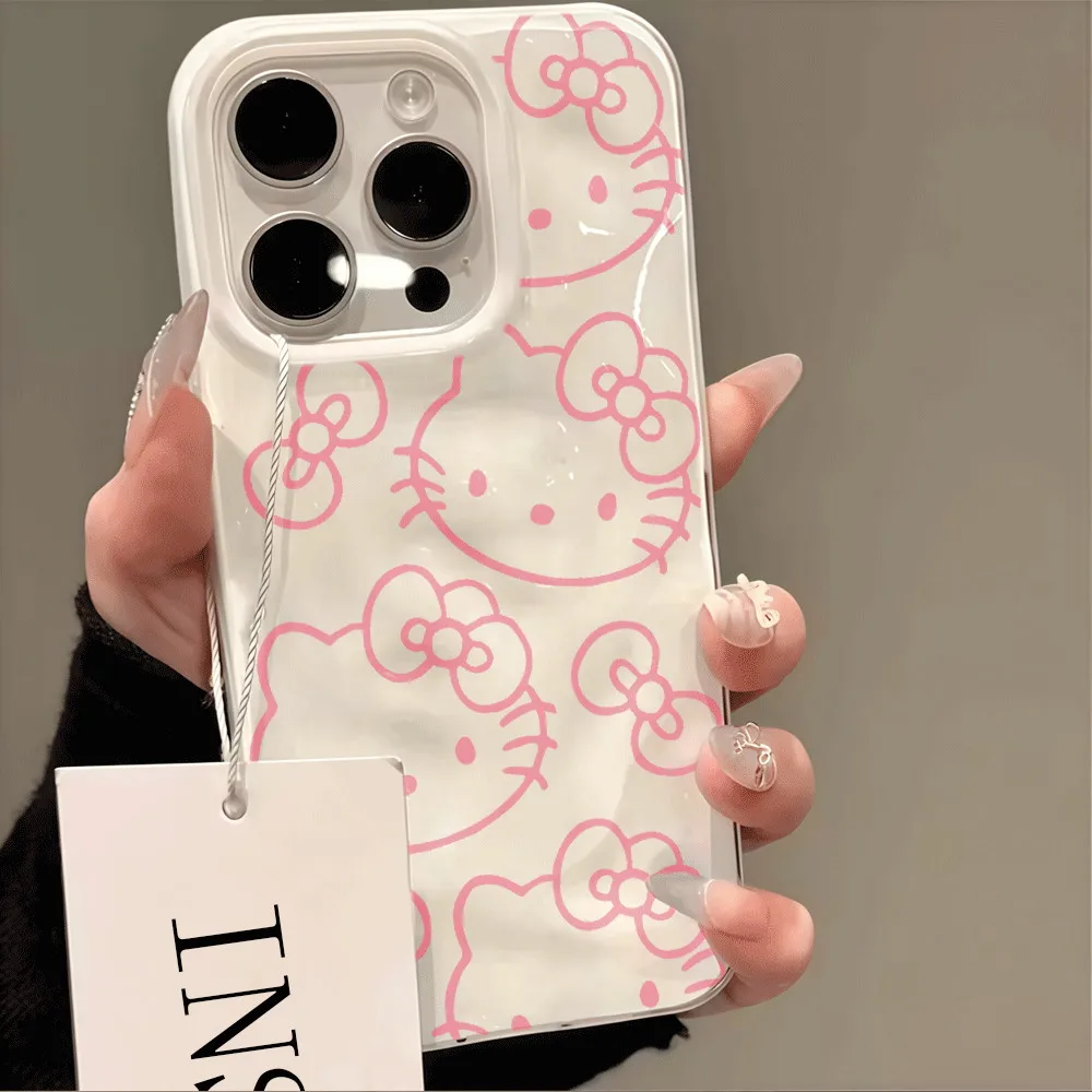 Cute Pink Hello Kitty Shockproof Phone Case for iPhone 17 16 14 13 12 11 Pro Max Plus iPhone 17Air Matte Anti-Slip Wrinkle Cover