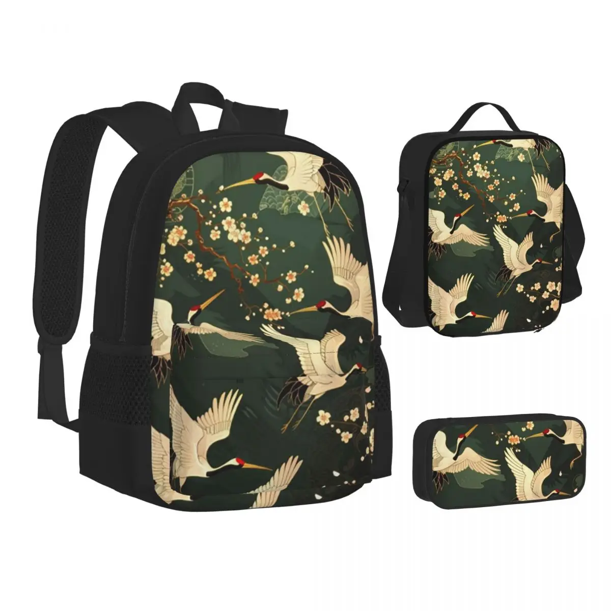 Japanese Art Tattoo Japanese Woodblock Print Backpacks Bookbag School Bags Kids Rucksack Lunch Bag Pen Bag Three-Piece Set