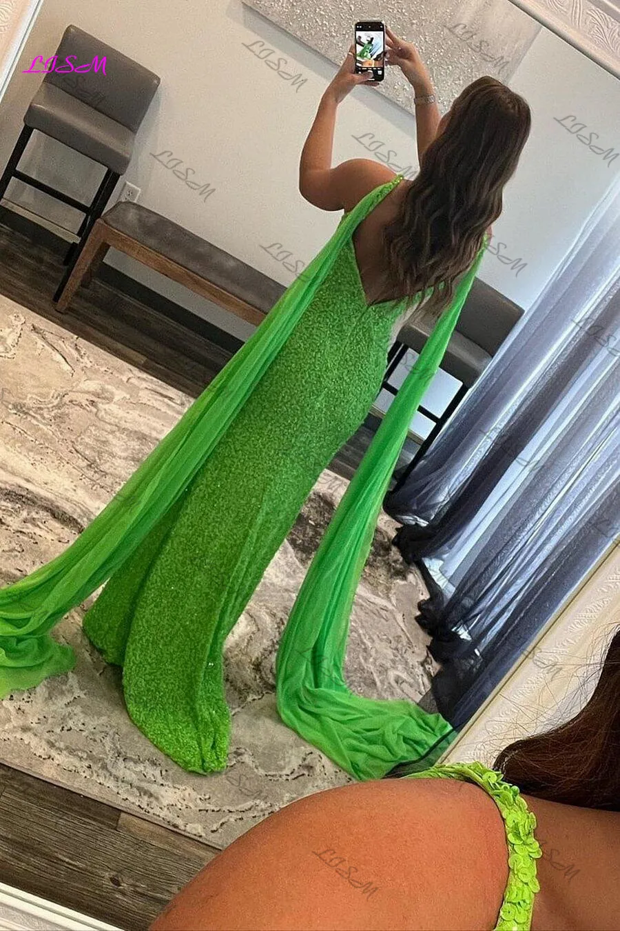 Orange Watteau Train Sequin Long Prom Dress Luxury Shinny Beaded Wedding Party Gown Sexy V-Neck Side Split Mermaid Evening Dress