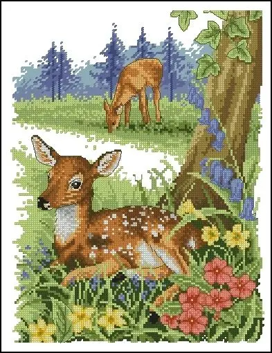 Cross Stitch Kit Anchor AD168 Deer on Grassland 32-39 28ct 32ct 14ct Metallic fabric  Cloth hand Embroidery Material Kit