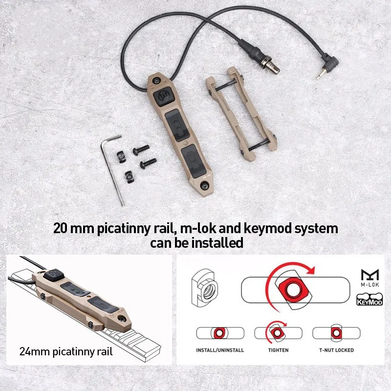 Interruptor táctico de doble función Airsoft para Surefir M300 M600, botón de enchufe, Control remoto, apto para riel de 20mm, MLOK, KEYMOD, DBAL,