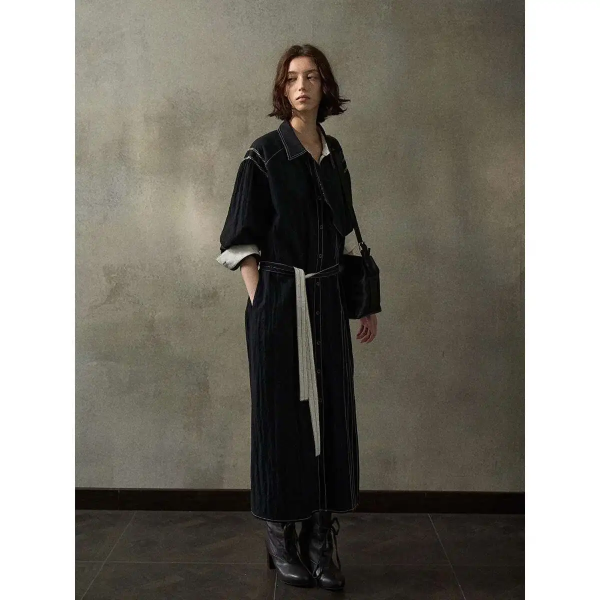 UMI MAO ปักไม่สมมาตรชุดฤดูใบไม้ผลิสีใหม่ตัดกัน Commuter เสื้อ Tie Up ชุด Femme Y2K