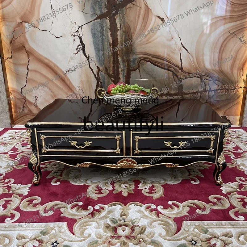 

D178 French solid wood large coffee table European luxury carved large tea table small apartment living room home