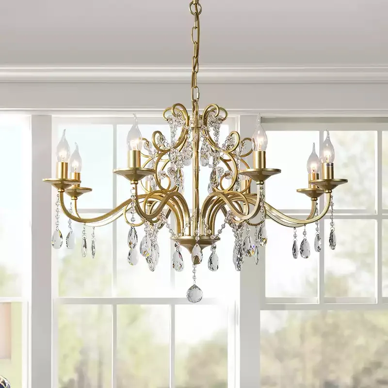 Light luxury crystal living room chandelier American retro candle bedroom restaurant homestay