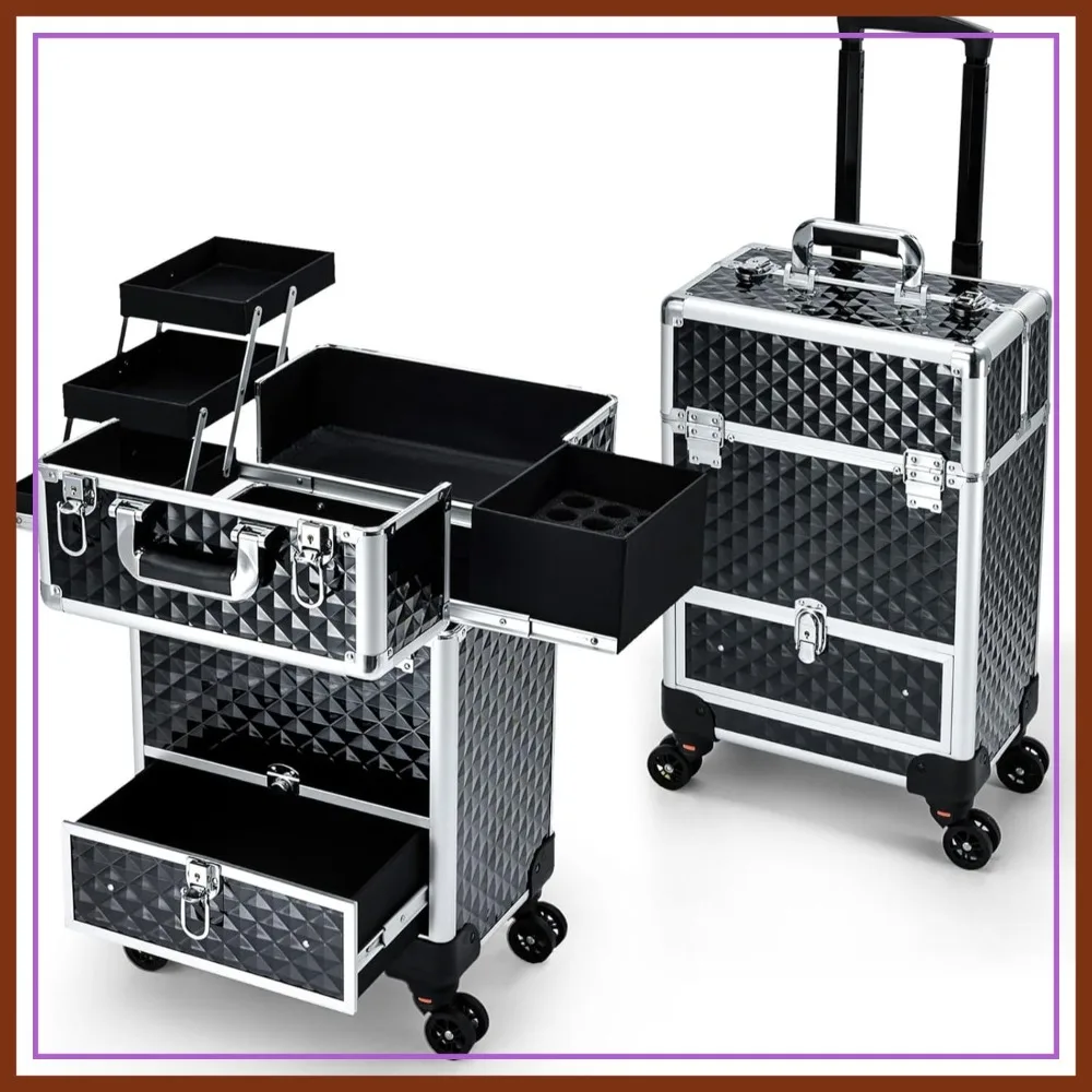 

Rolling Makeup Case with Wheels, 4 Drawer Cosmetic Travel Trolley for Salon Barber Nail Tech Hairstylist