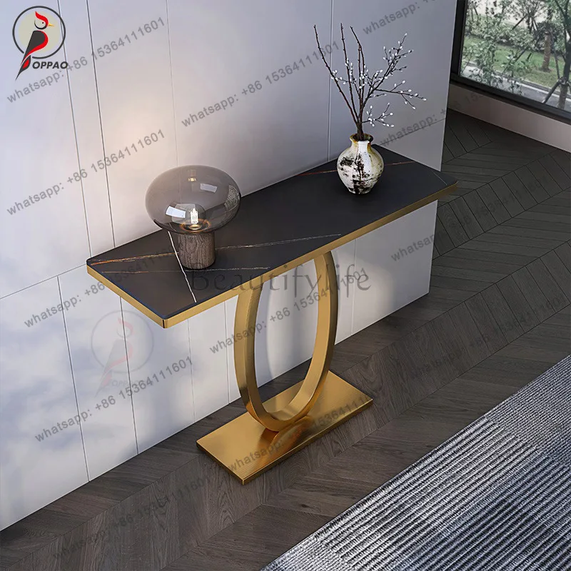 Marble stainless steel entrance table substitute titanium decorative light luxury entrance cabinet