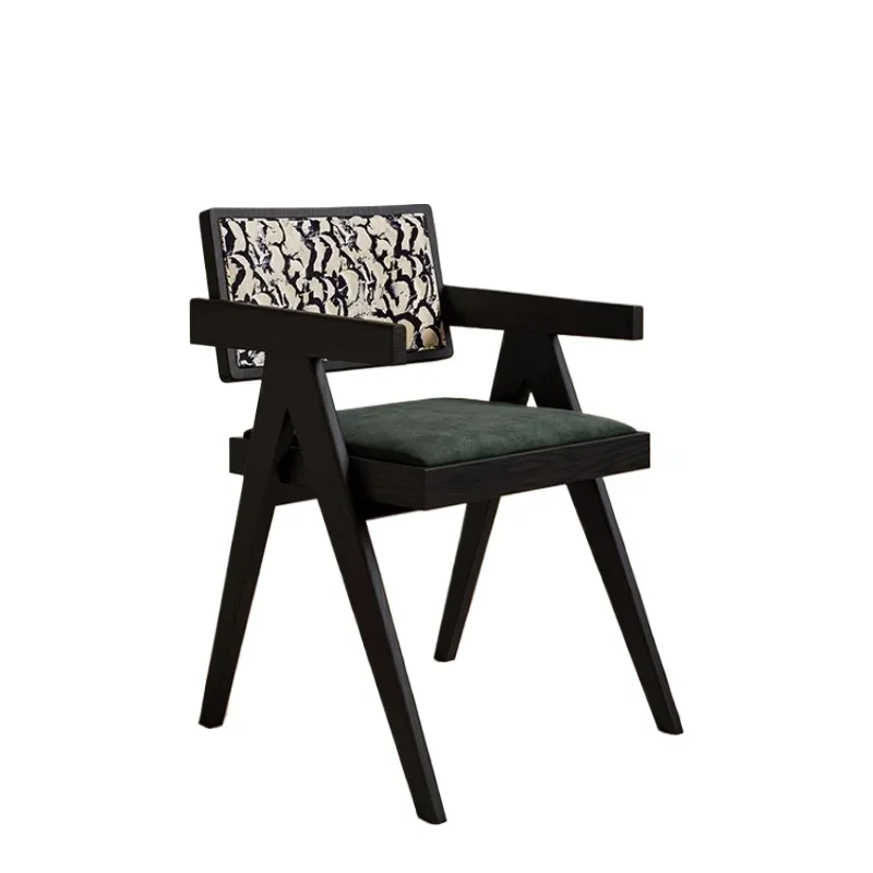 

Dining chair, solid wood antique French retro designer backrest retro makeup stool