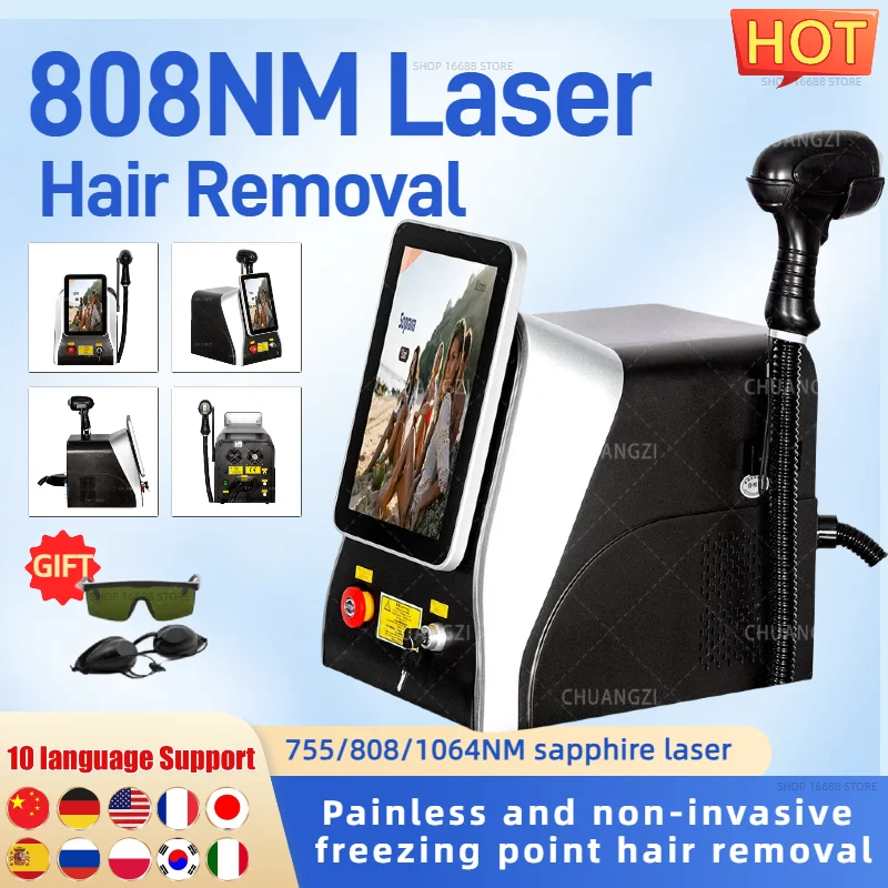 

2024 New Portable 808 Diode Laser Machine for Permanent Hair Removal Salon Special 755nm 808nm 1064nm Laser Ice Titanium