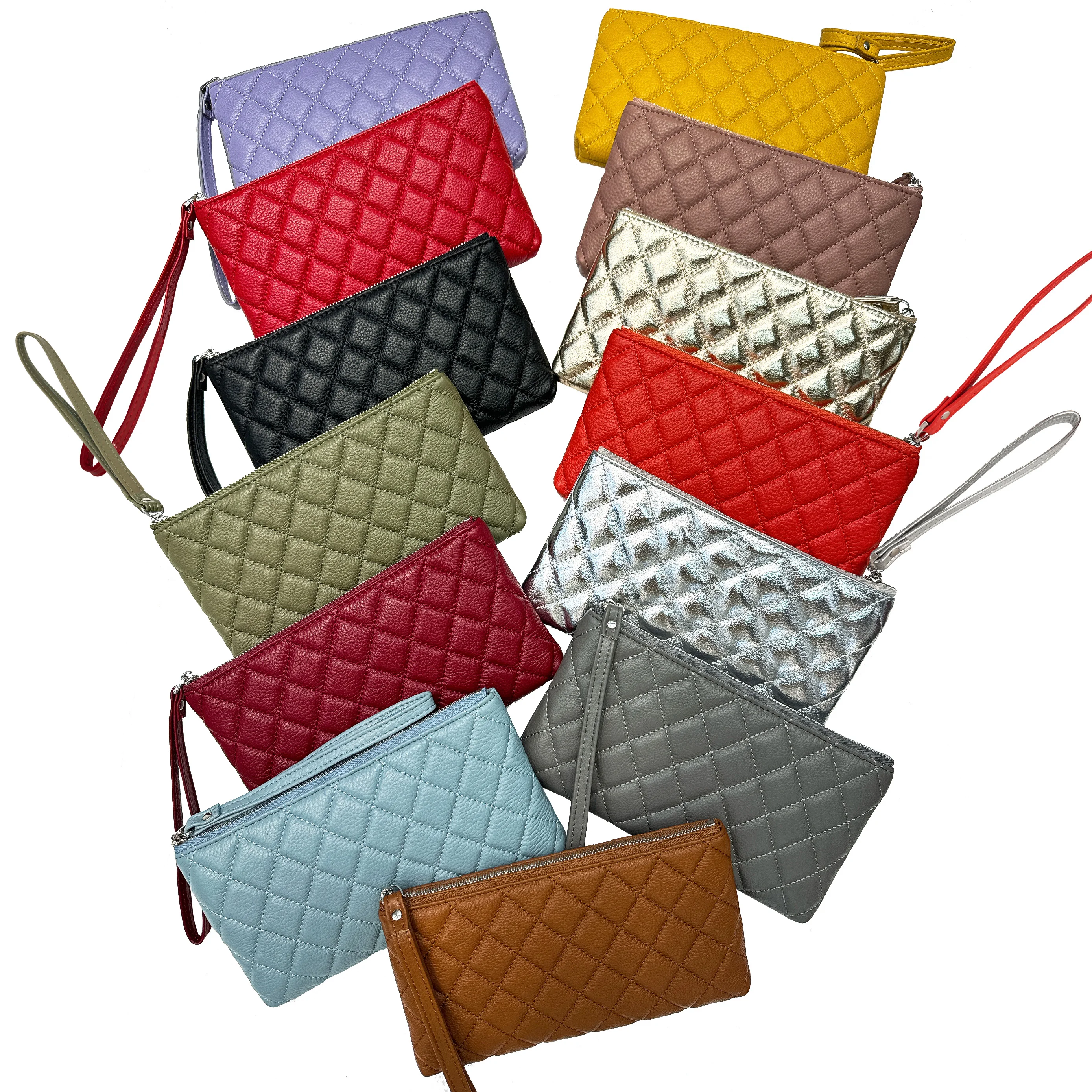 

Women's Fashion Long Cow Leather Wallet Diamond patterned cowhide Coin Money Card Holder Organizer Purse Handbag Large Capacity