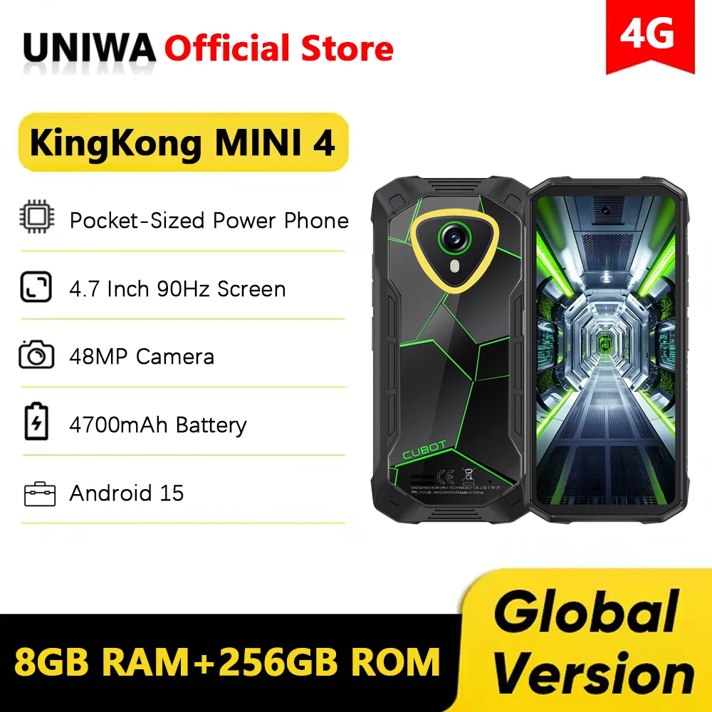 Cubot KingKong MINI 4 t�l�phone robuste 4.7 pouces Mini t�l�phones mobiles 8GB RAM 256GB ROM 4700mAh 48MP 4G petit Smartphone Android 15 NFC