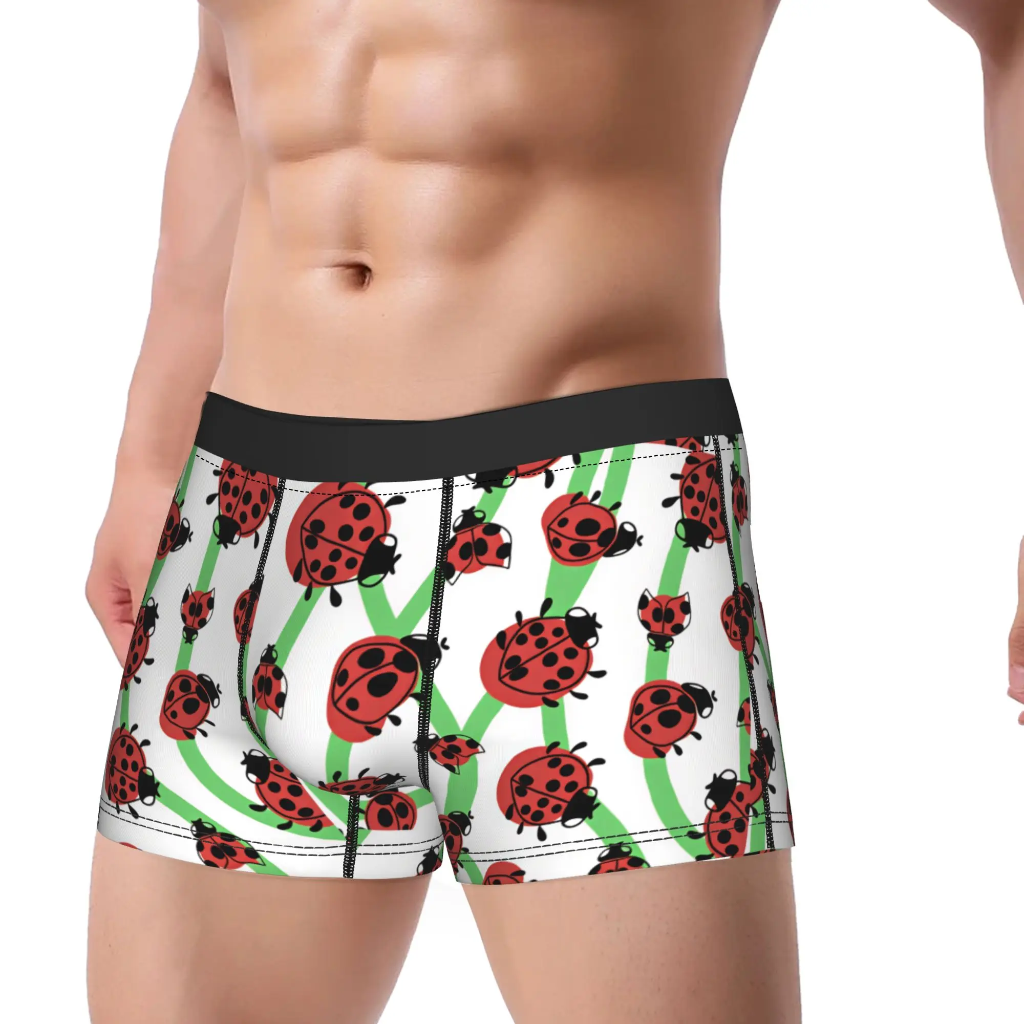 Ladybug Green Vine Underwear  Males Panties Custom Breathable Boxershorts Trenky Shorts Briefs Plus Size 2XL