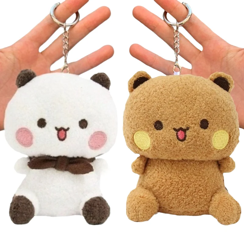 Cartoon Panda Bear Doll Plush Pendant KeyChain Cute Panda Bubu and Dudu Pendant Dolls Couple Gift Kawaii Fluffy Brown Bear Toy