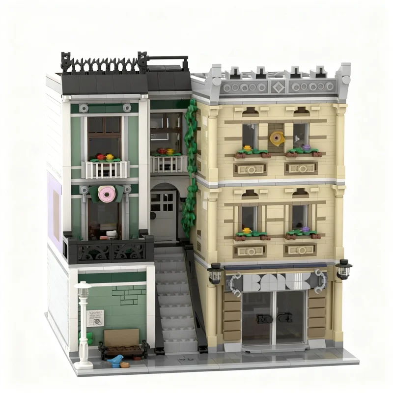 2530pcs MOC Golden Shell Bank Police Modular Streetscape Model Building blocks Architecture toy Christmas gifts Brick Kids DIY