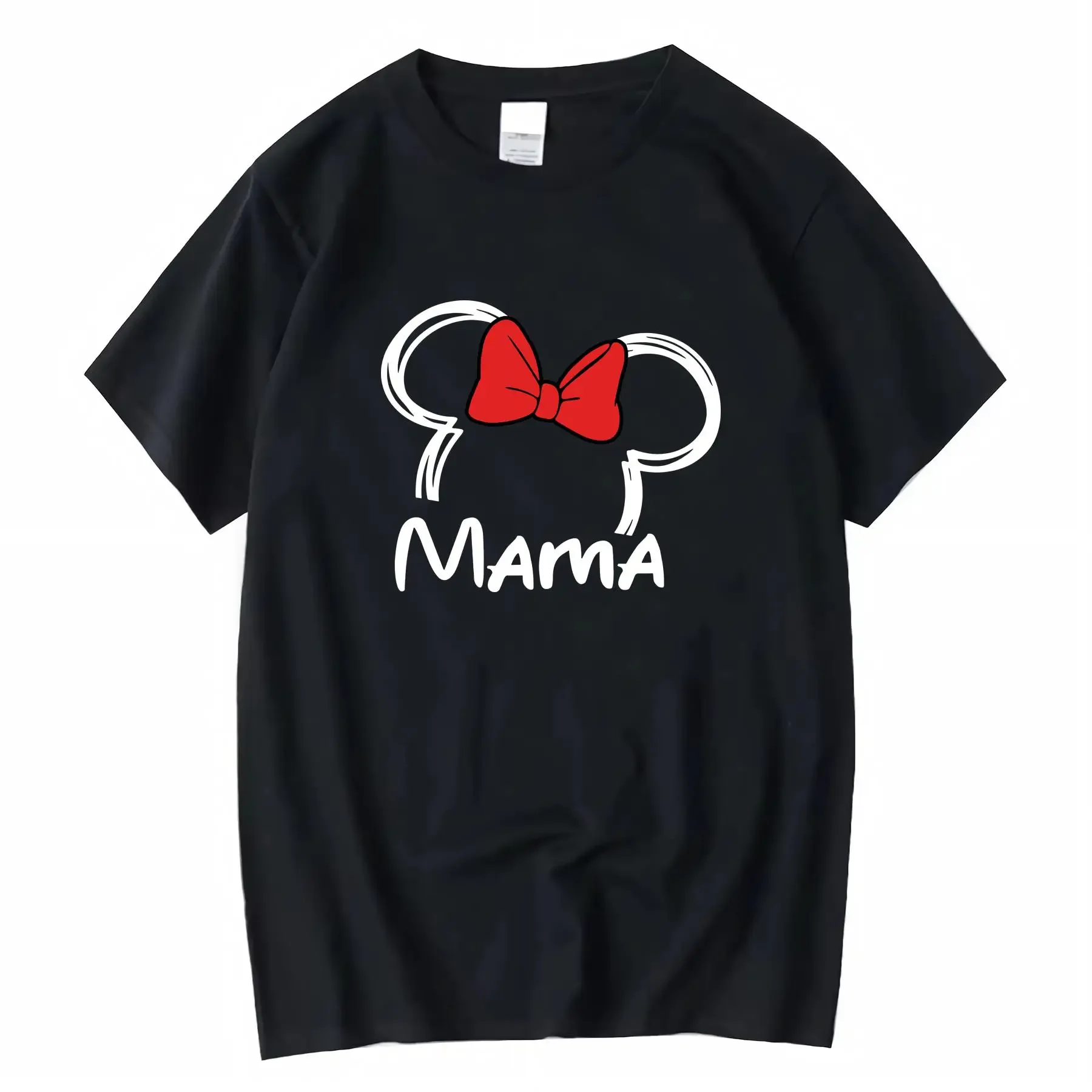 

Minnie Mouse Mom T shirt Disney Mama Black Round Neck Casual Summer Top with Red Bow White Polka Dots for Mother's Day vintage