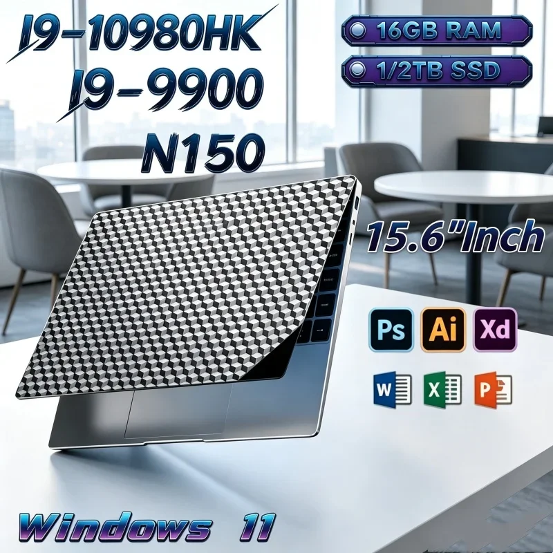 15.6" Intel Core I9 10980HK/I9-9900/N150 Windows 11 Major Laptop Computer 32GB RAM 1TB 2TB SSD Portable Notebook PC Office