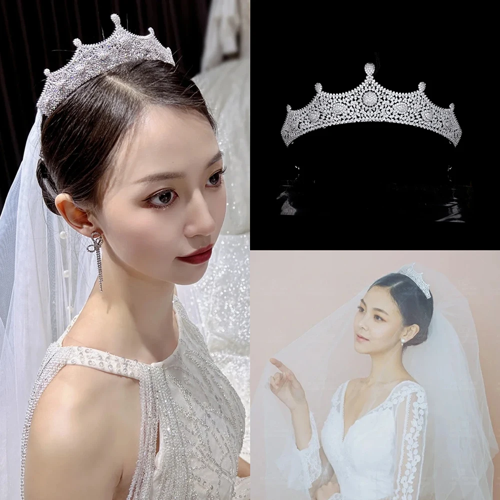 

Himstory Baroque Gorgeous CZ Bridal Crown Cubic Zirconia Flower Type Tiaras Retro Headpieces Women's Wedding Hair Accessories