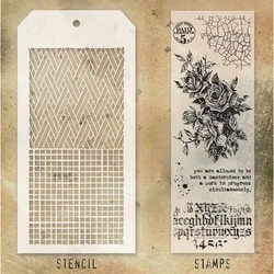 2024 New Stripes Flowers Retro Clear Stamp and Stencil Set For DIY Making Crack Greeting Card Scrapbooking No Metal Cutting Dies