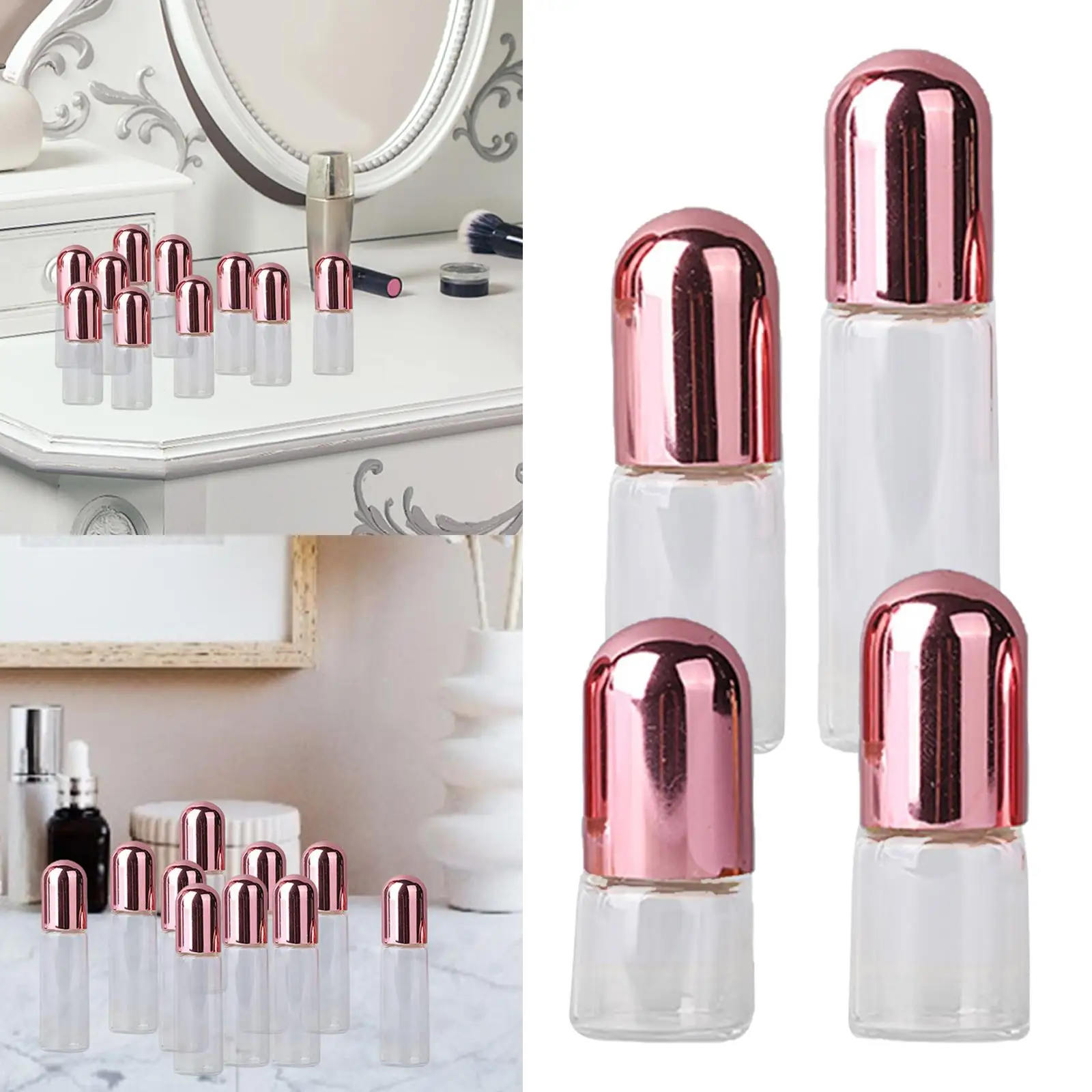 زجاجات دوارة صغيرة بأغطية وردية اللون ، شفافة ، محمولة ، لفة ، 10