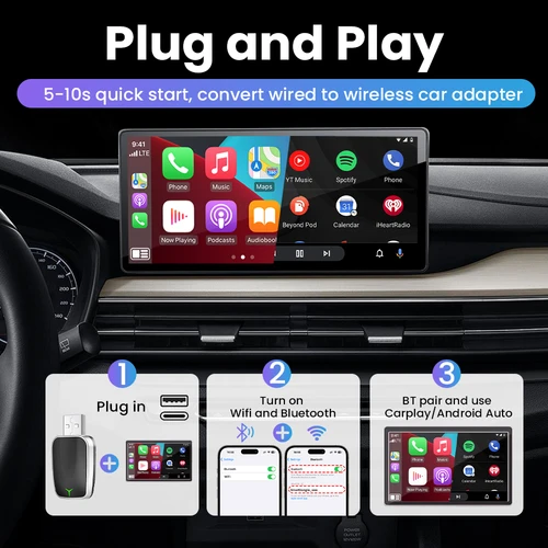 Imagen 2 del producto Apple Carplay Inalámbrico Adaptador Inalámbrico Android Auto Accesorios para coche con conexión por cable e inalámbrica 2 en 1 5G Wifi Sistemas inteligentes para coche