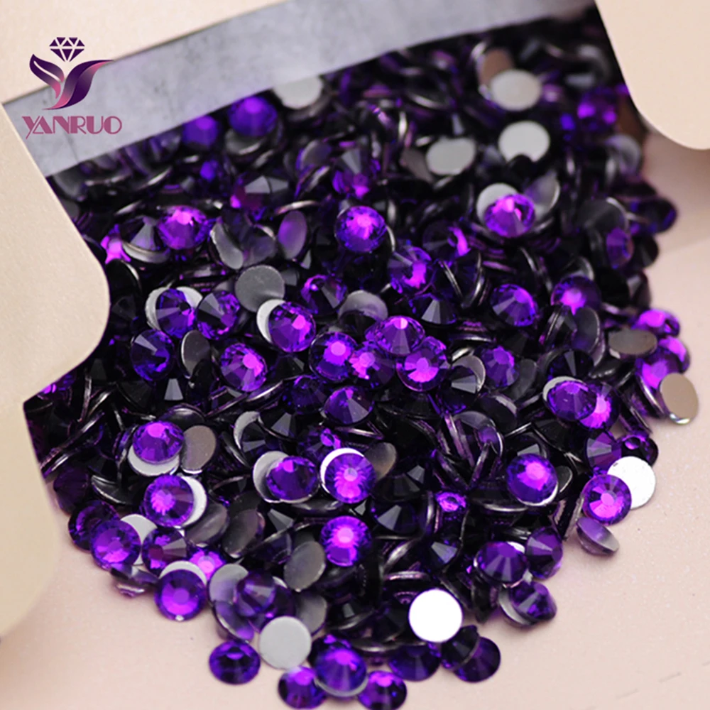 YANRUO-Strass Flatback de veludo roxo, sem hotfix, cristais para roupas, ornamento do vestido, 2058NOHF