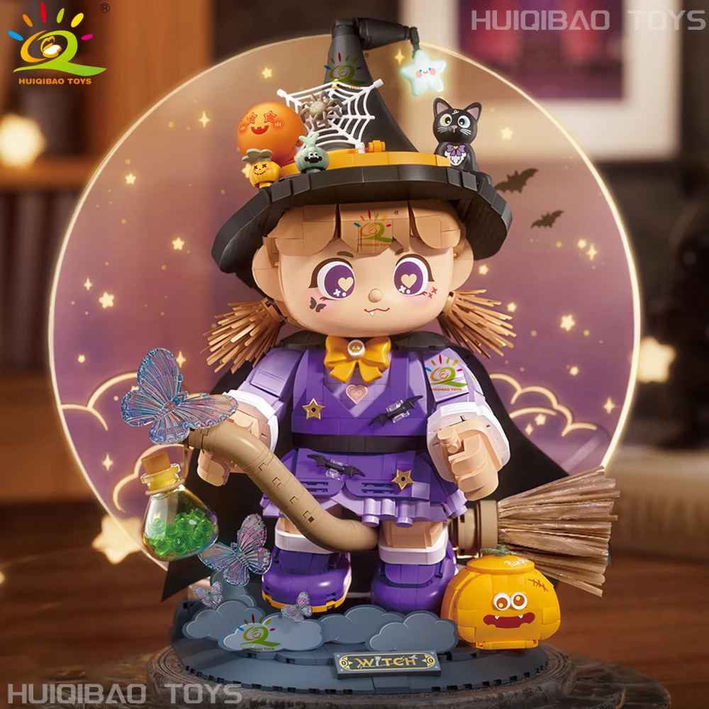 

HUIQIBAO Halloween Mini Magical Girl Witch Model Building Blocks City DIY Creative Bricks Toys Adult Decorative Ornaments Gift