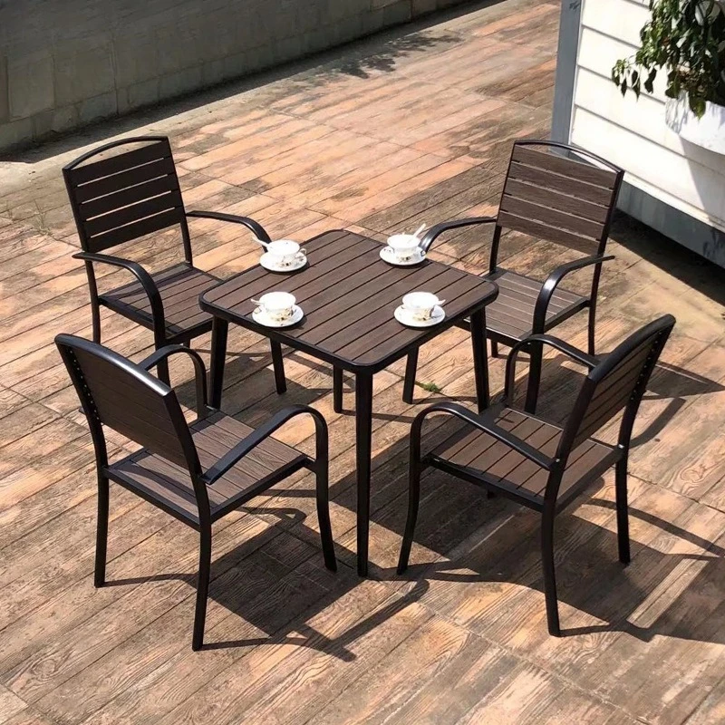 

Outdoor tables and chairs Garden casual plastic wood chairs Outdoor waterproof and sunscreen dining table for many people