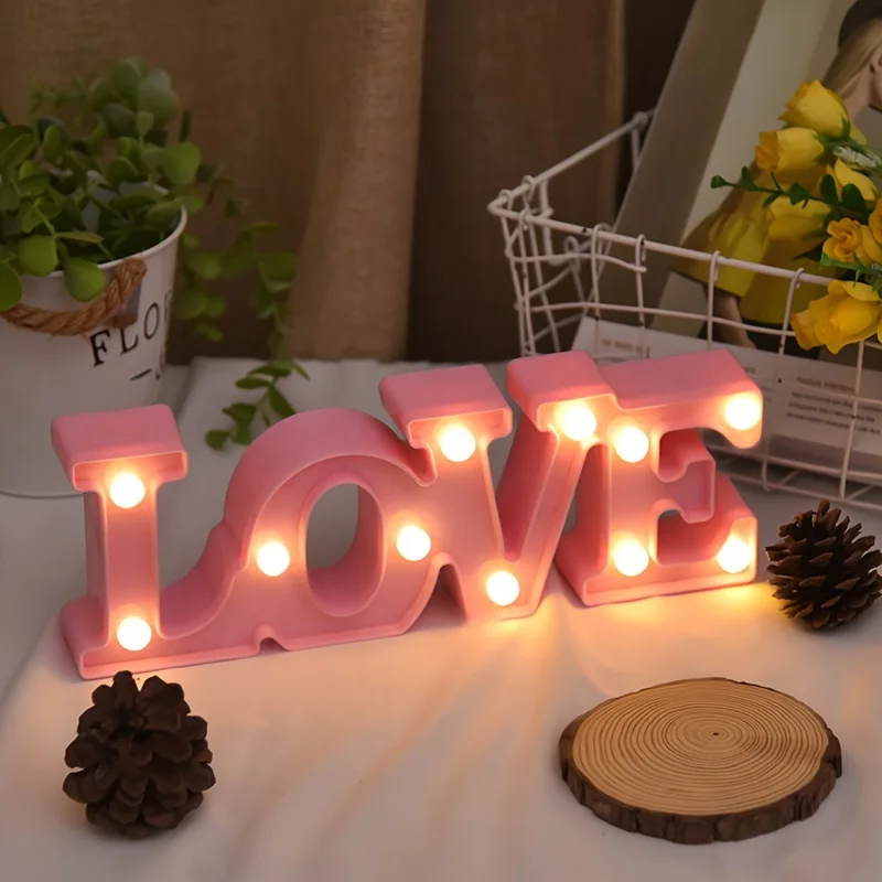 1pc LOVE Shape LED Light Sign Battery Operated Novelty Letter Decorative Light Valentine's Day Proposal Table Wall Decoration