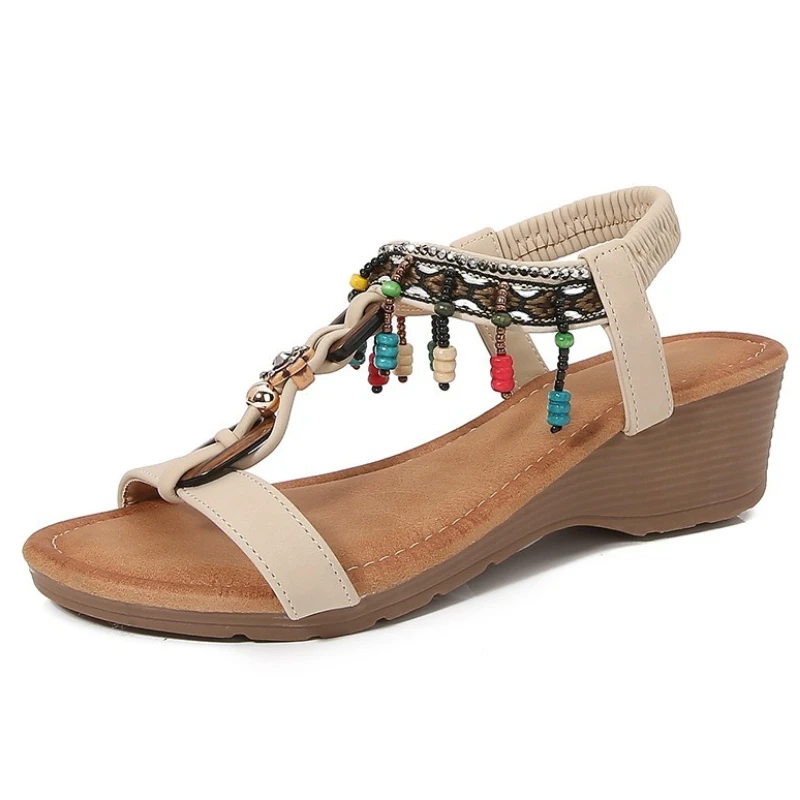 

Bohemian Fashion Rhinestone Sandals for Women Thick Platform Wedge Heel Ladies Shoes
