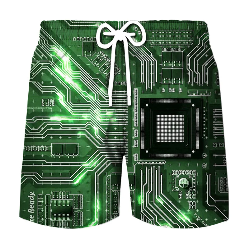 3D Printing Electronic Chip Short Pants Men Summer Beach Shorts Cool Street Circuit Board Graphic Swimsuit Gym Surf Swim Trunks