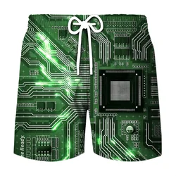 Pantalones cortos con estampado 3D de Chip electrónico para hombre, bañador gráfico de tablero de circuito callejero, perfecto para playa, gimnasio, Surf, Verano