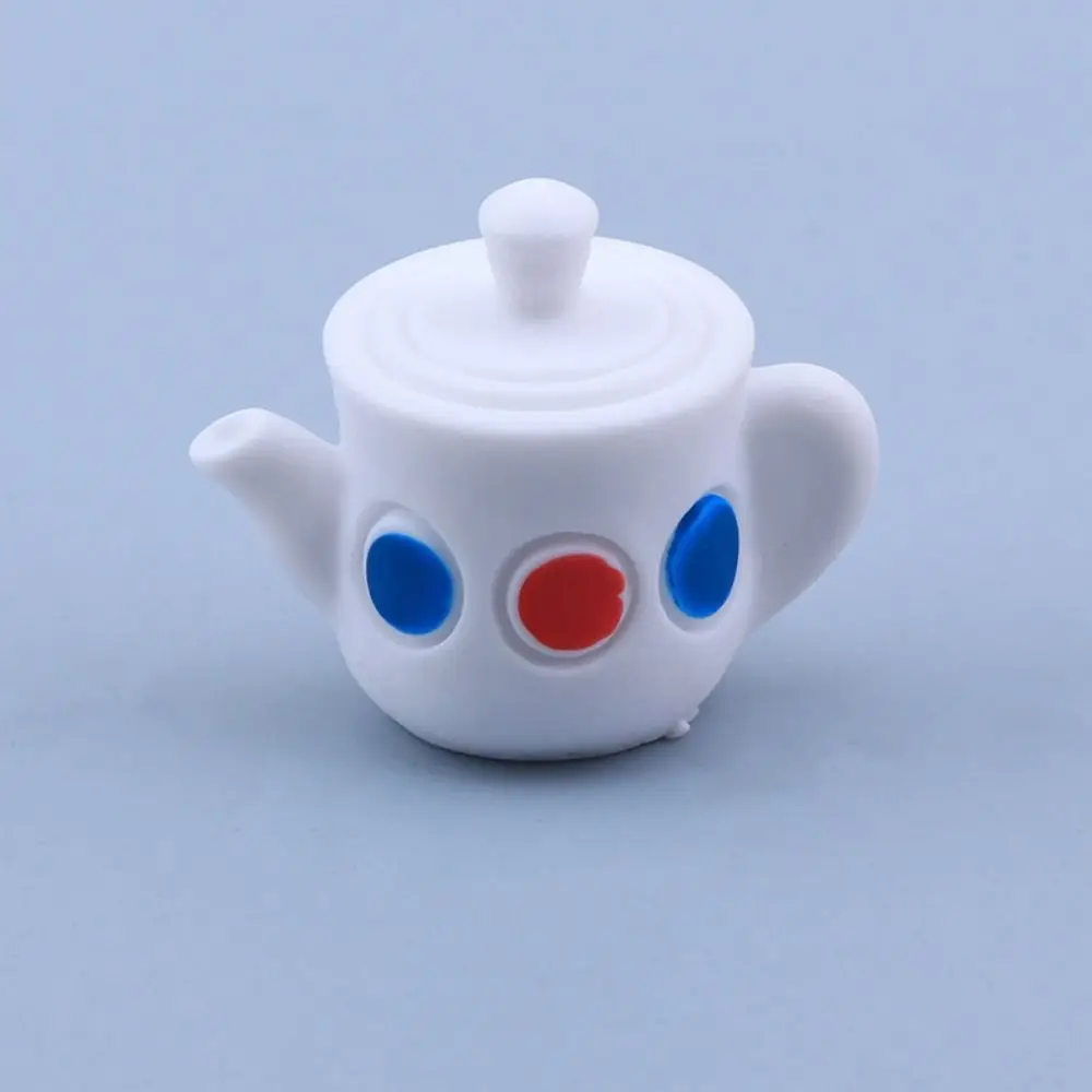 Mini Tea Set Dollhouse Miniature Teapot Cups Set Resin Pour Over Kettle Dollhouse Mini Resin Kettle Tableware Model Colorful