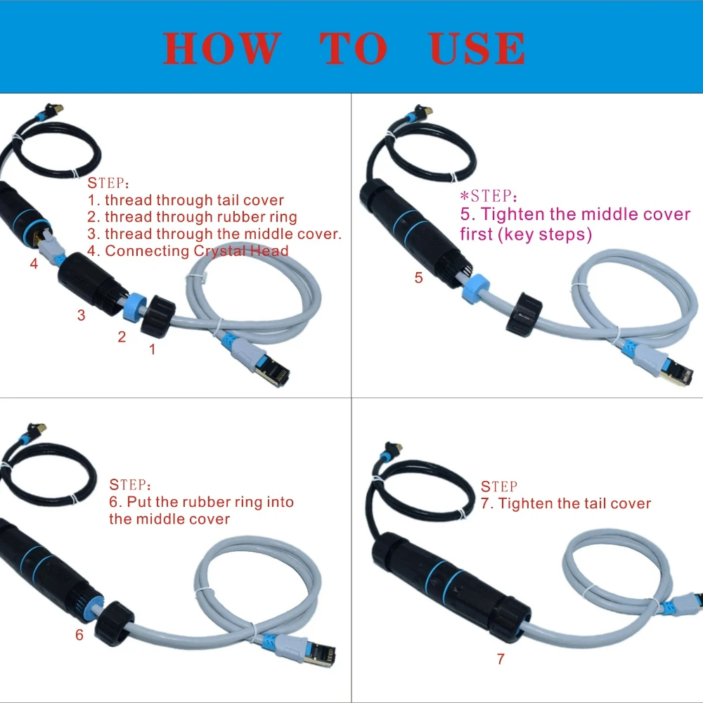 Shield RJ45 Connector Female To Female Outdoor IP68 Waterproof Port Network LAN Splitter Transfer Head Adapter Coupler CAT5 CAT6