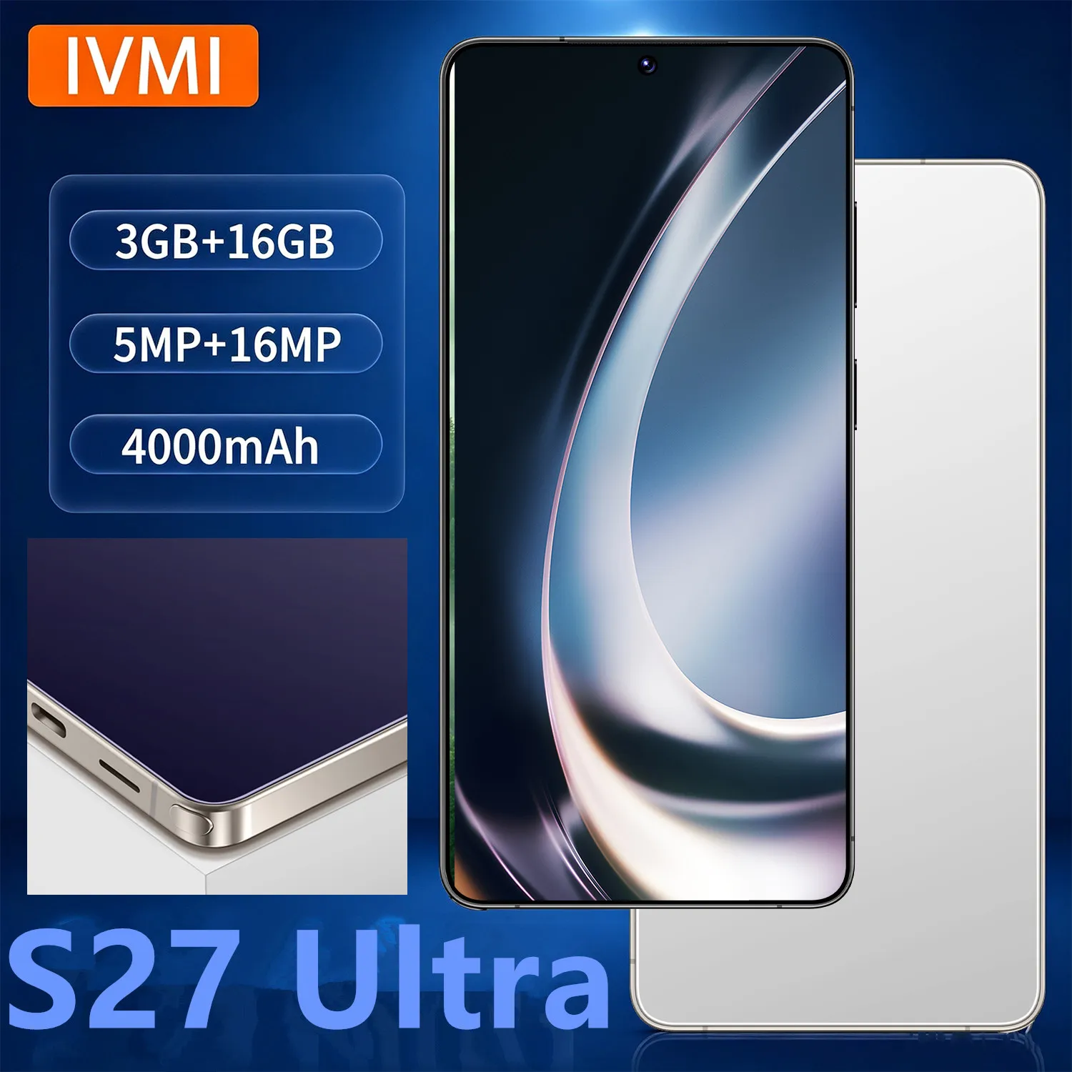 هاتف IVMI الذكي S27 Ultra رخيص الثمن، شبكة 4G، ذاكرة 3 جيجابايت + 16 جيجابايت، شاشة 6.9 بوصة، شريحتين، أندرويد، فتح بالوجه، واي فاي، جي بي إس، متجر جوجل بلاي، هواتف محمولة