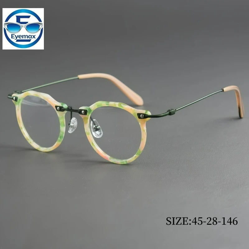 Lightweight Literary Round Titanium Eyeglasses Frame Handmade Design Multi-Color Fashion Anti Blue Light Myopia Optical Eyewear