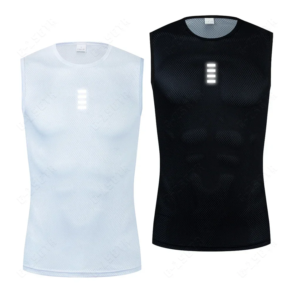 Capa Base reflectante para ciclismo, camiseta interior blanca para ciclismo, chaleco de secado rápido, ropa interior deportiva, chaleco ajustado, chaleco elástico alto, Jersey para bicicleta