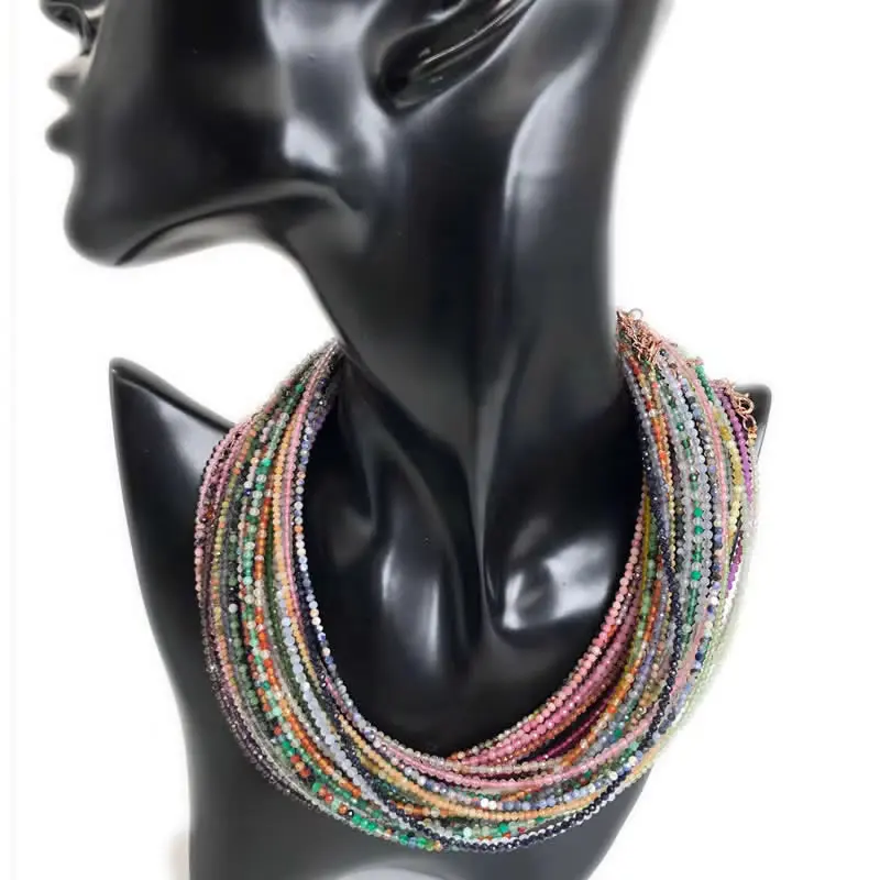 Collar de cuentas de piedra brillante facetada Natural de 2-3mm, pulsera de granate de ágata de cristal de turmalina para mujer, joyería con hebilla de oro rosa