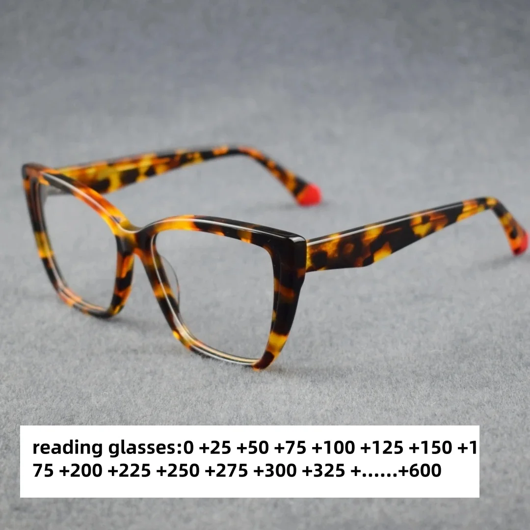 Cat Eye Reading Glasses Male Women Acetate Eyeglasses Frame Men Clear Lens 0 +25 +50 +75......+600