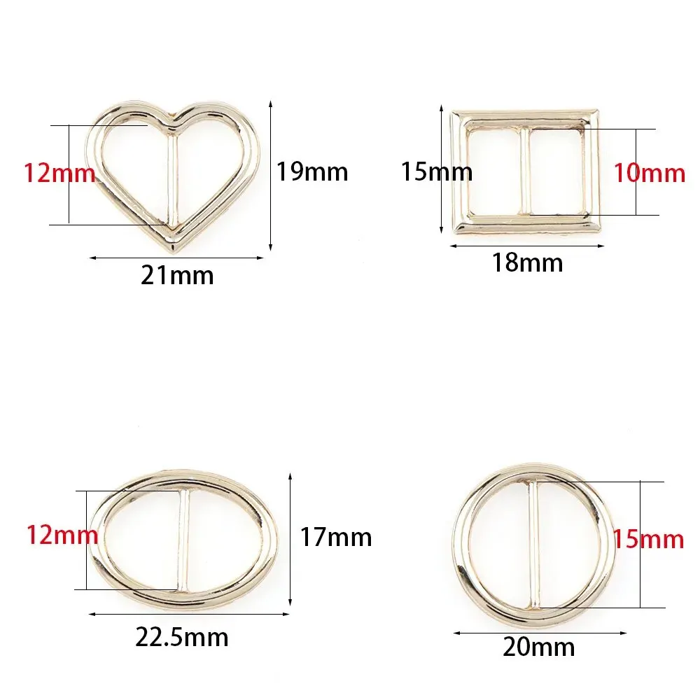 10pcs Buckle Heart Square Oval Round Ribbon Slider Ribbon Buckles for DIY Craft Silver 5 Shape