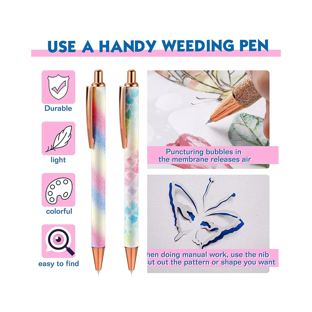 Weeding Tools for Vinyl, Vinyl Weeding Pin Pen Retractable Air Release Weeding Pen for Squeegee Craft Weeding