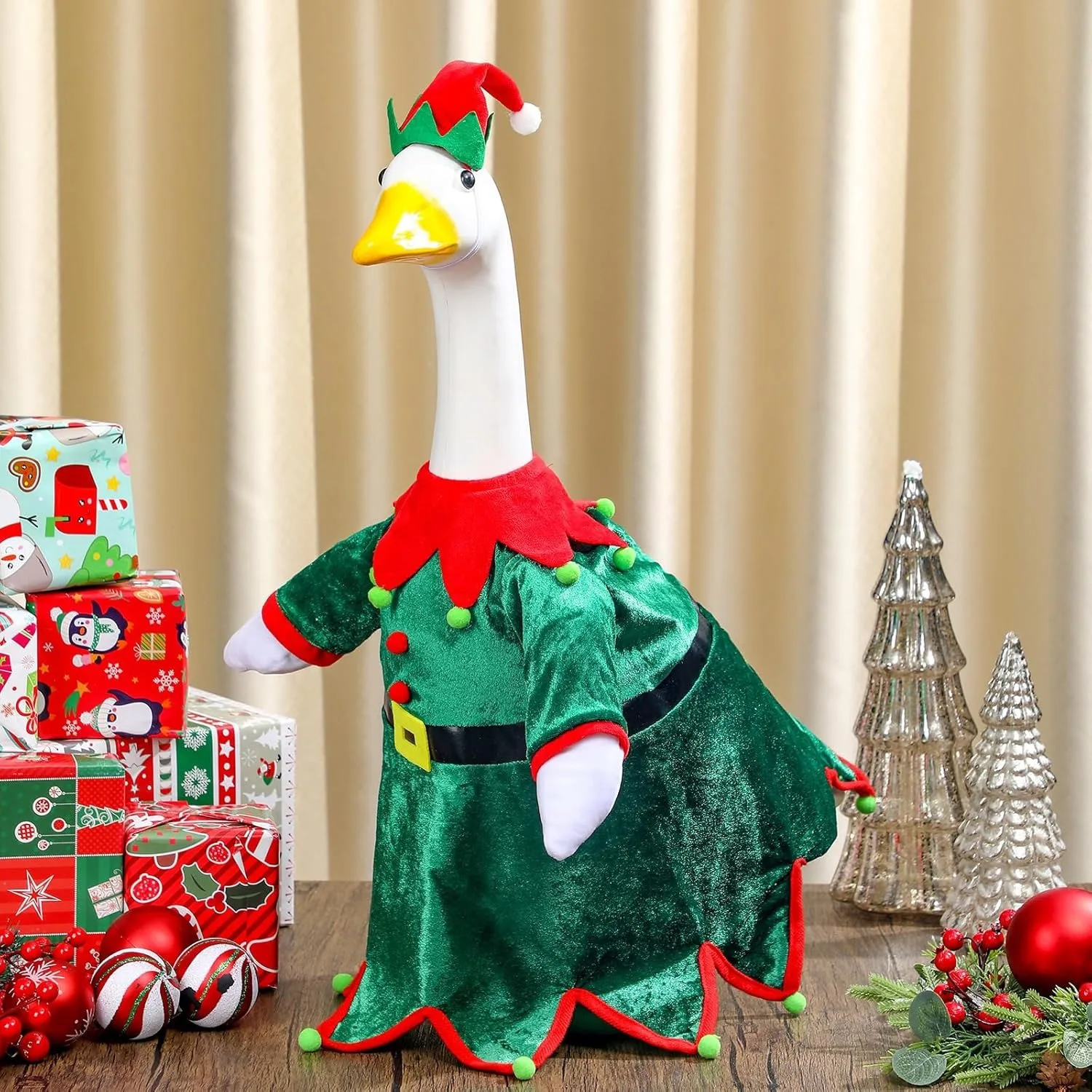 

Christmas Porch Goose Costume Ornament Santa Claus 23 inch Porch Goose Clothes Decoration Christmas Goose Clothing Decorations