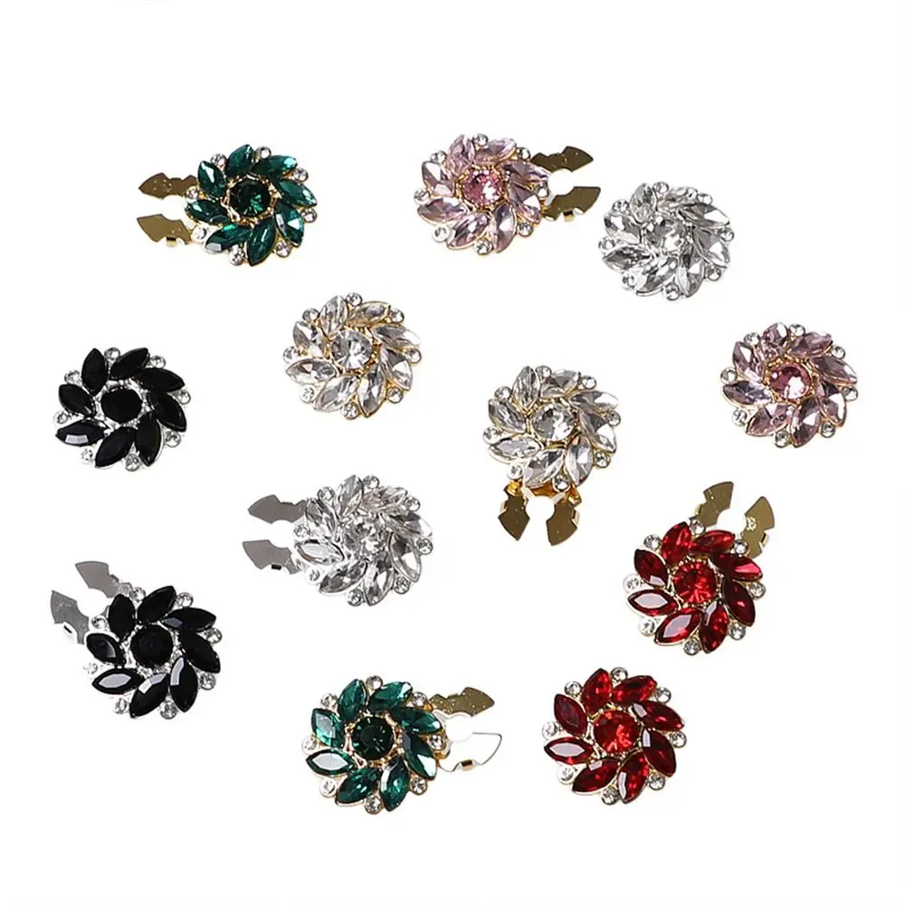 1PC DIY Sewing Pearl Flower Button Covers Golden Base Alloy Rhinestone Cufflinks Handwoven Detachable Clip-On