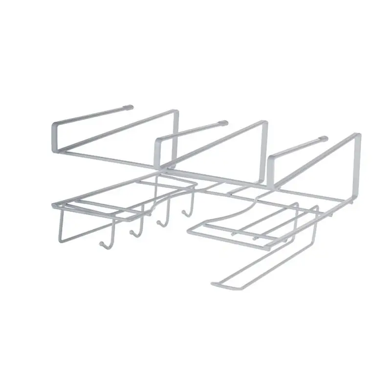 

1 Piece Door Back Iron Storage Rack Holders Nail-Free Home Kitchen Cupboard Door Hanger Racks White-[97Lemons]