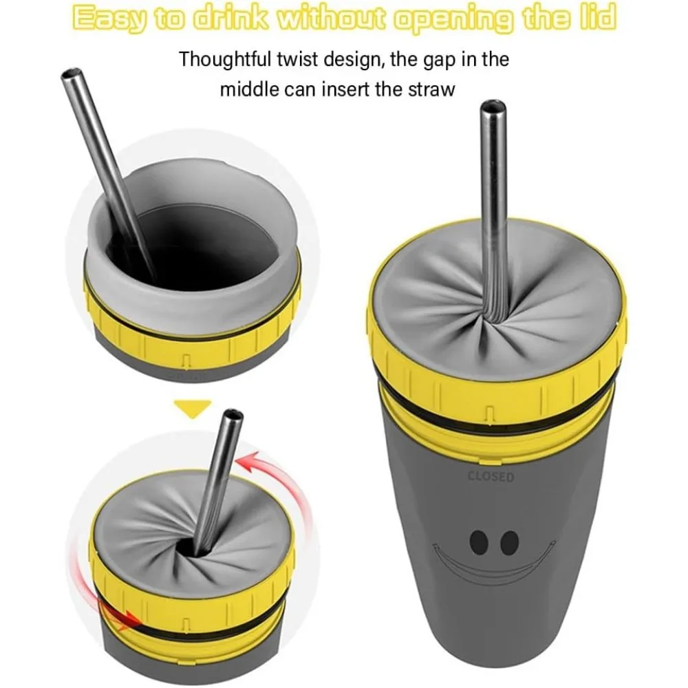 Lidless Twistable Water Mug Insulated Cups Coffee Cup Aperture Mug with Straw Double Silicone for Office Travel for Friend Gift