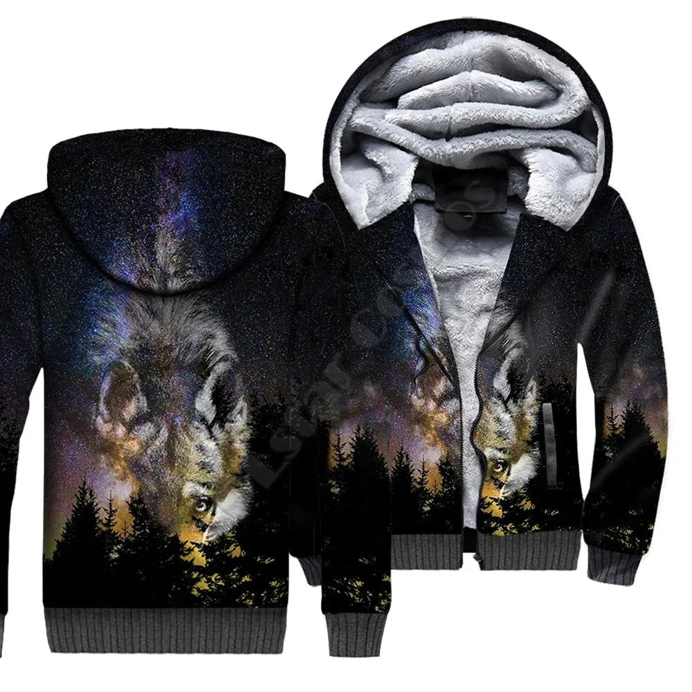 Sudaderas con capucha con cremallera de forro polar con estampado 3D de animales de lobo para hombres y mujeres, chaqueta de terciopelo doble más cálida de invierno, disfraces de Cosplay JR09