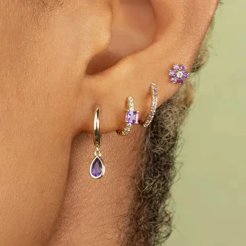 1 Psir Cubic Zirconia Hoop Earrings for Women Water Drop Pendant Cartilage Piercing Ear Rings Jewelry Accessories Gifts