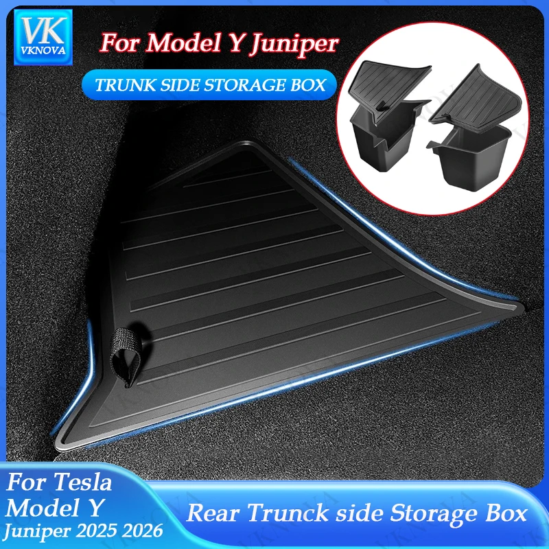 For Tesla New Model Y 2025 2026 Launch Juniper Rear Trunck Side Storage Box with Flocking or TPE Lids Covers and Drawstring