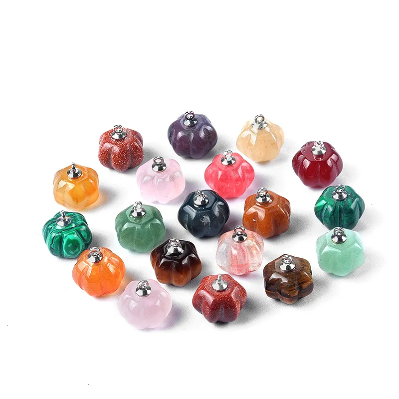 50pcs Natural Stone Mini Hallowmas Pumpkin Pendant Carving Crystal Agate Charms Necklace Earrings Making Accessory