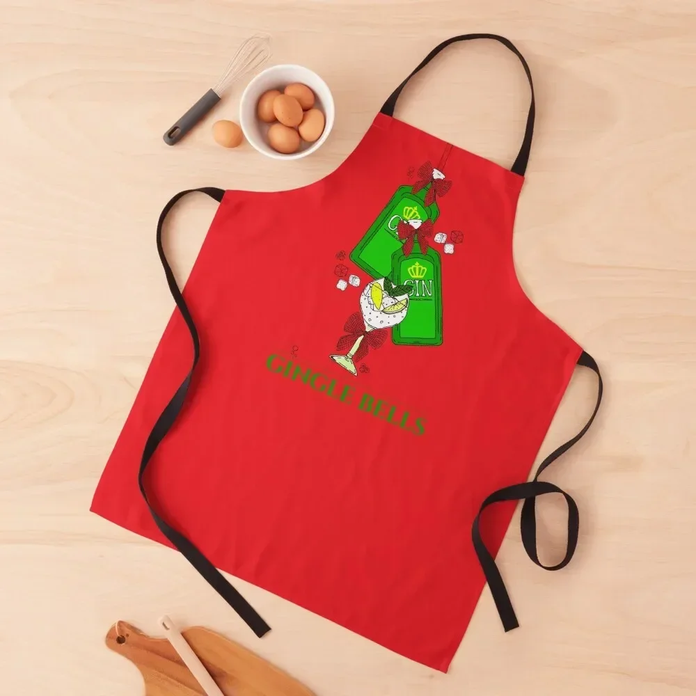 

Christmas Gingle Bells Gin Bottles and Cocktail Glass Apron Kitchen accessories kitchen woman Apron