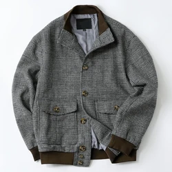 Men's Type A-1 Tweed Bomber Jacket Houndstooth Pattern Military Style Outwear